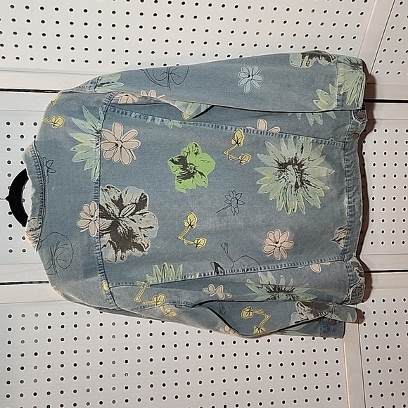 Hayden by Anthropologie Size Large Jean Jacket Floral Print Light Wash - Picture 8 of 9